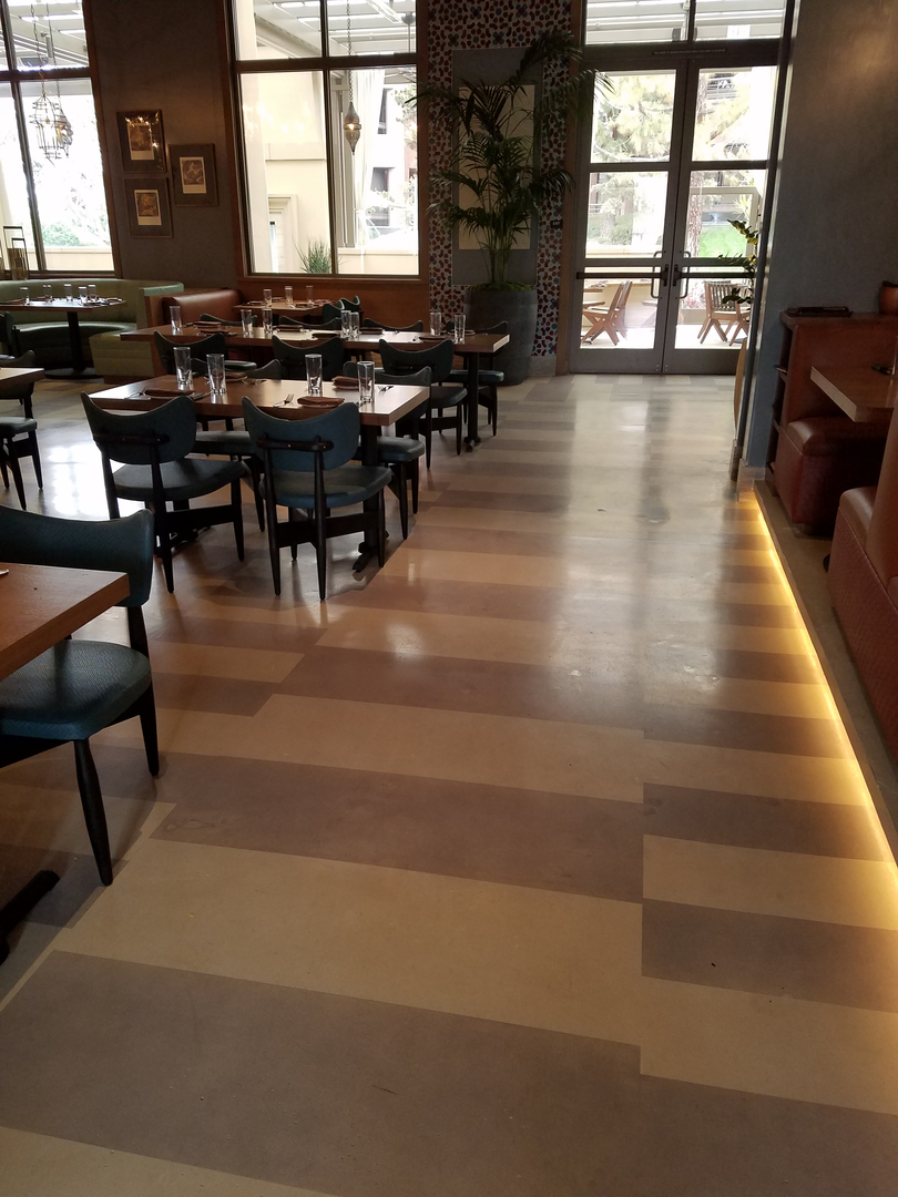 A Wood Pattern Tiled Floor for a Dining Space