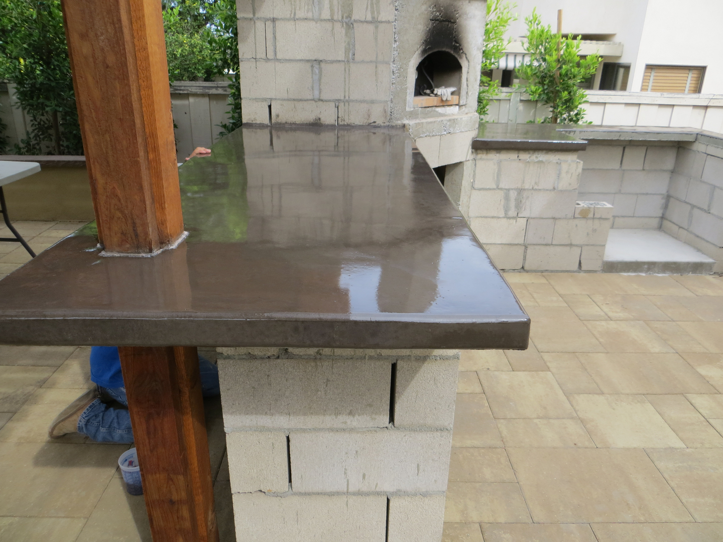 A Granite Countertop Mounted on a Cement Brick Platform