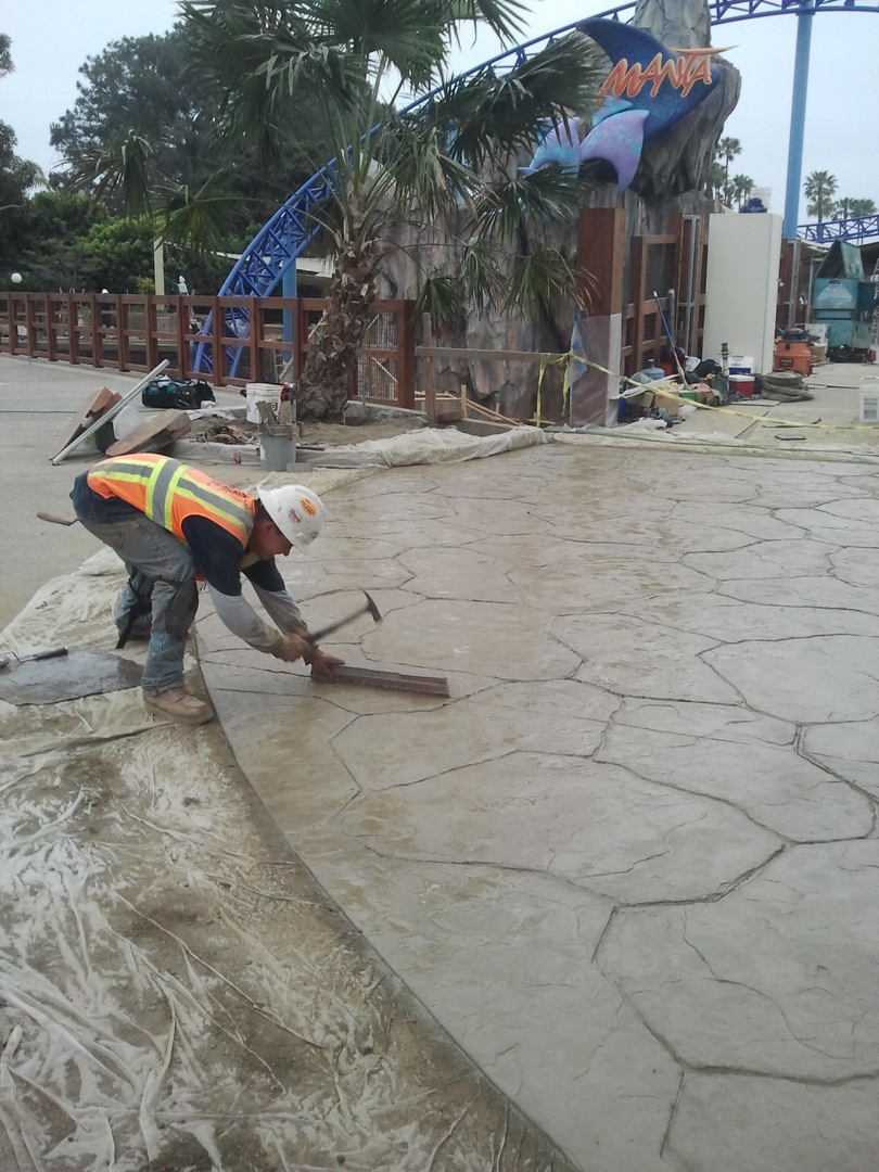 A Worker Working on Concrete Stamping Floor