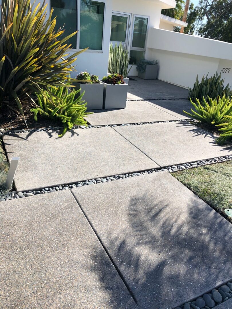 View of the dotted design tiles in the garden area