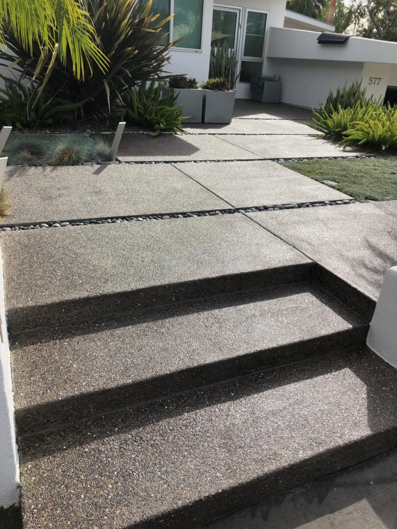View of the gray dotted design tiles in the garden