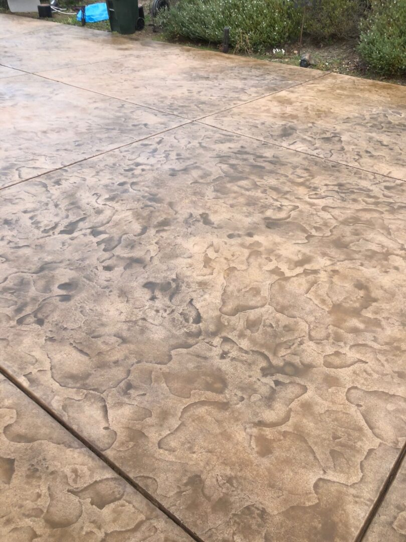 Close view of beige stamp concrete floor